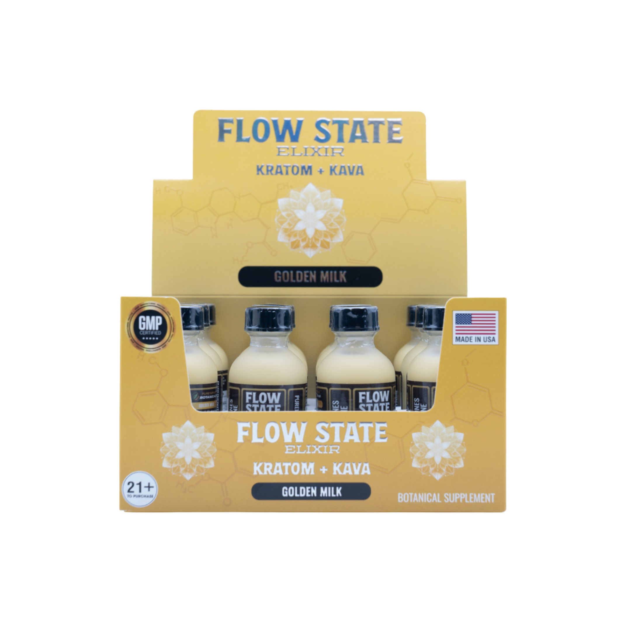 Flow State Kava Kratom Golden Milk 12CT Display