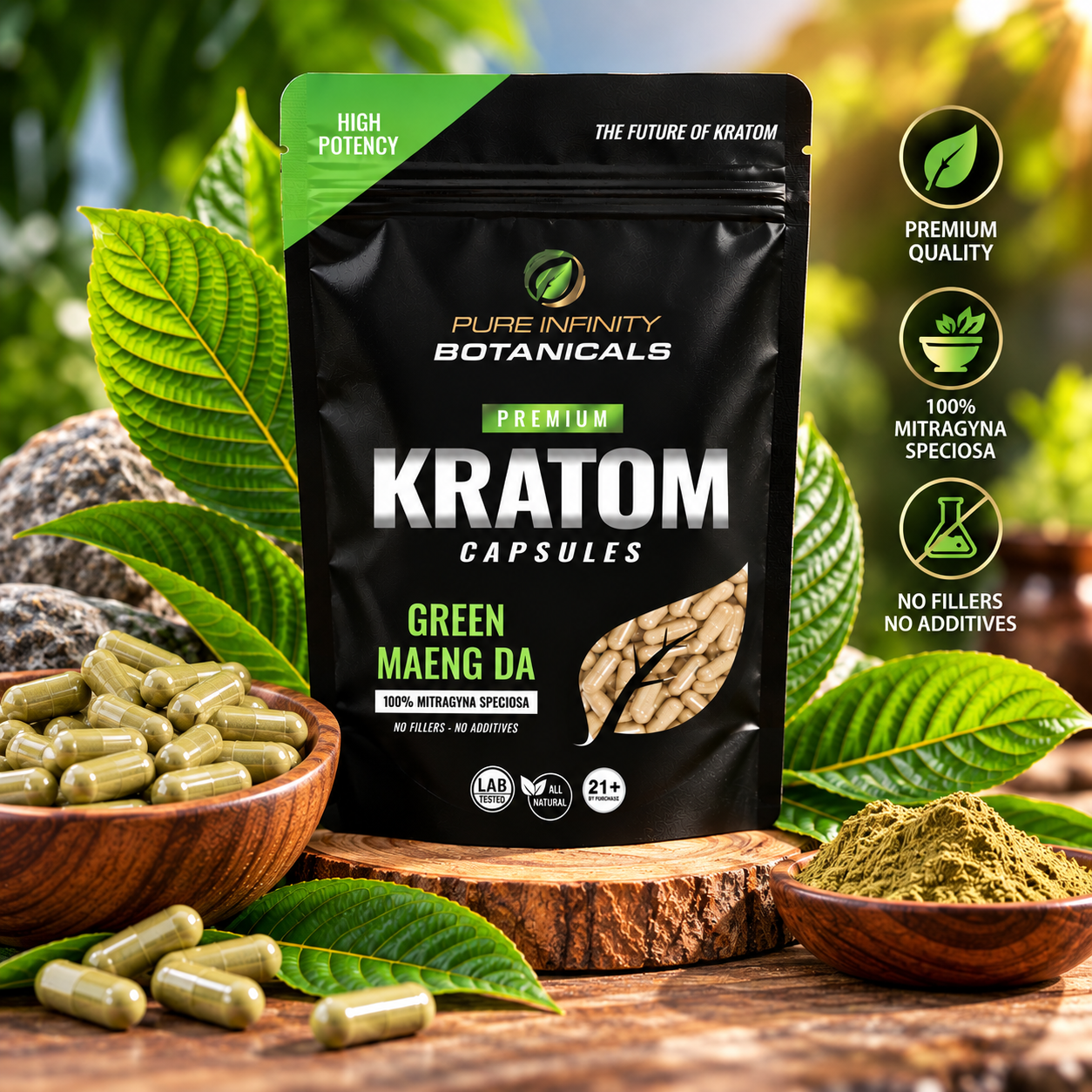 Green Maeng Da kratom capsules