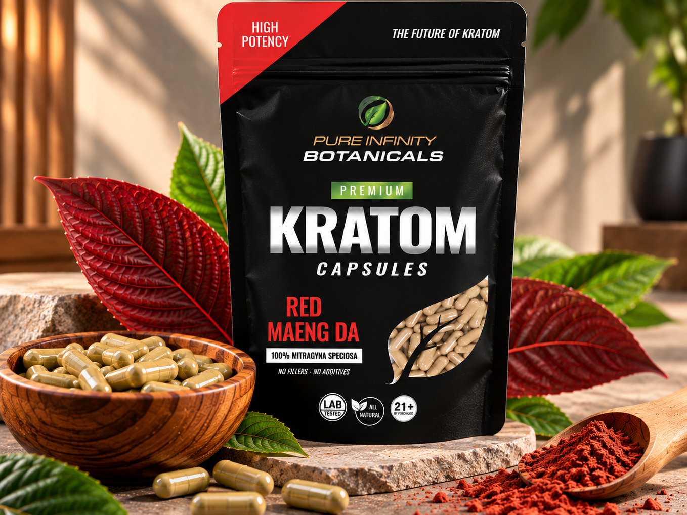 Red Maeng Da kratom capsules