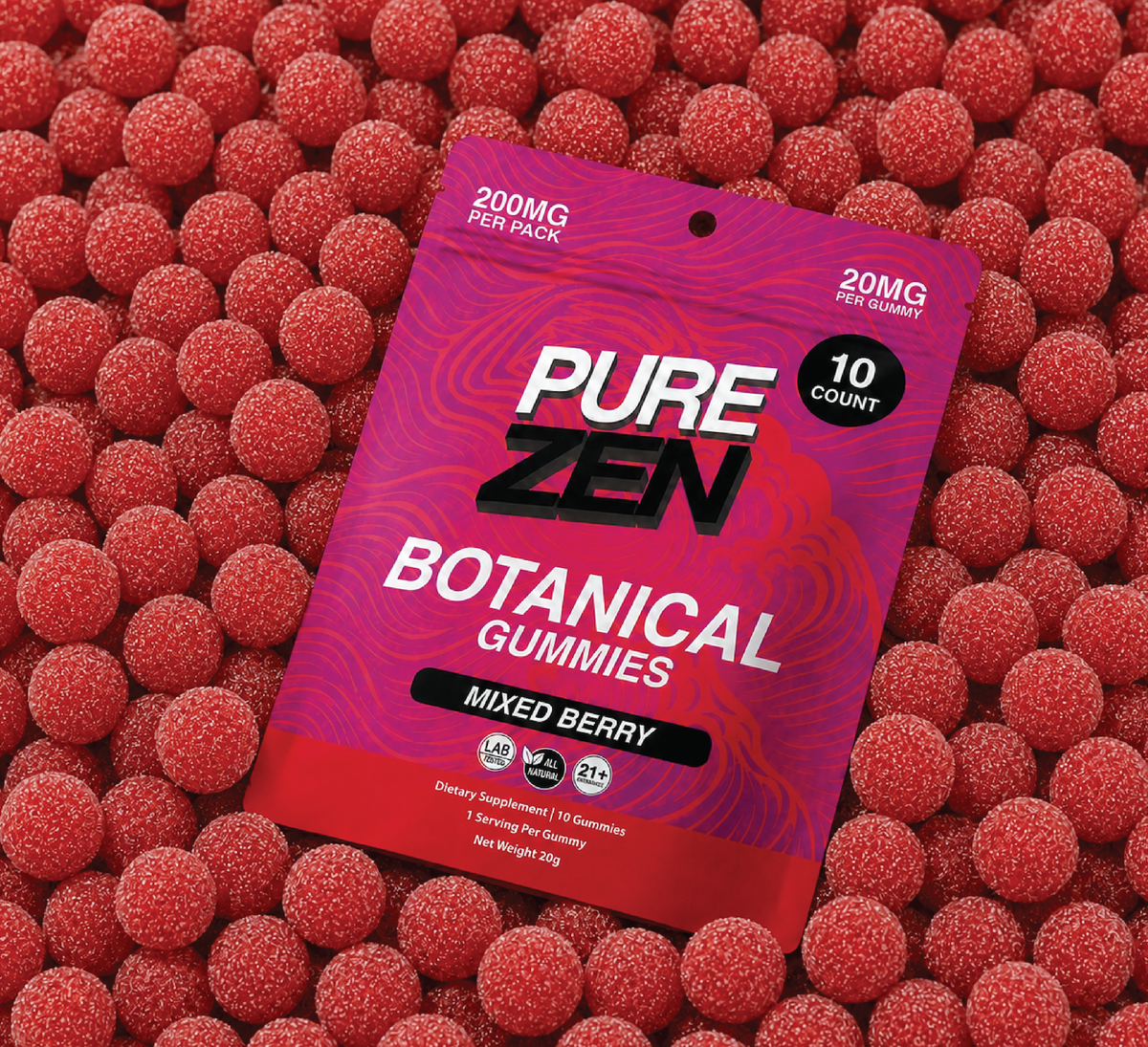PURE ZEN 20MG Gummies (Mixed Berry) 200mg total per pack