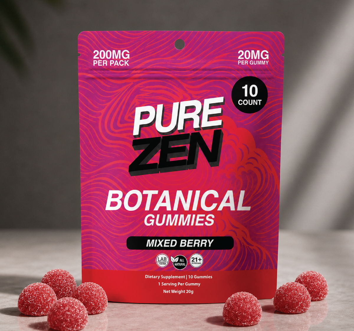 PURE ZEN 20MG Gummies (Mixed Berry) 200mg total per pack
