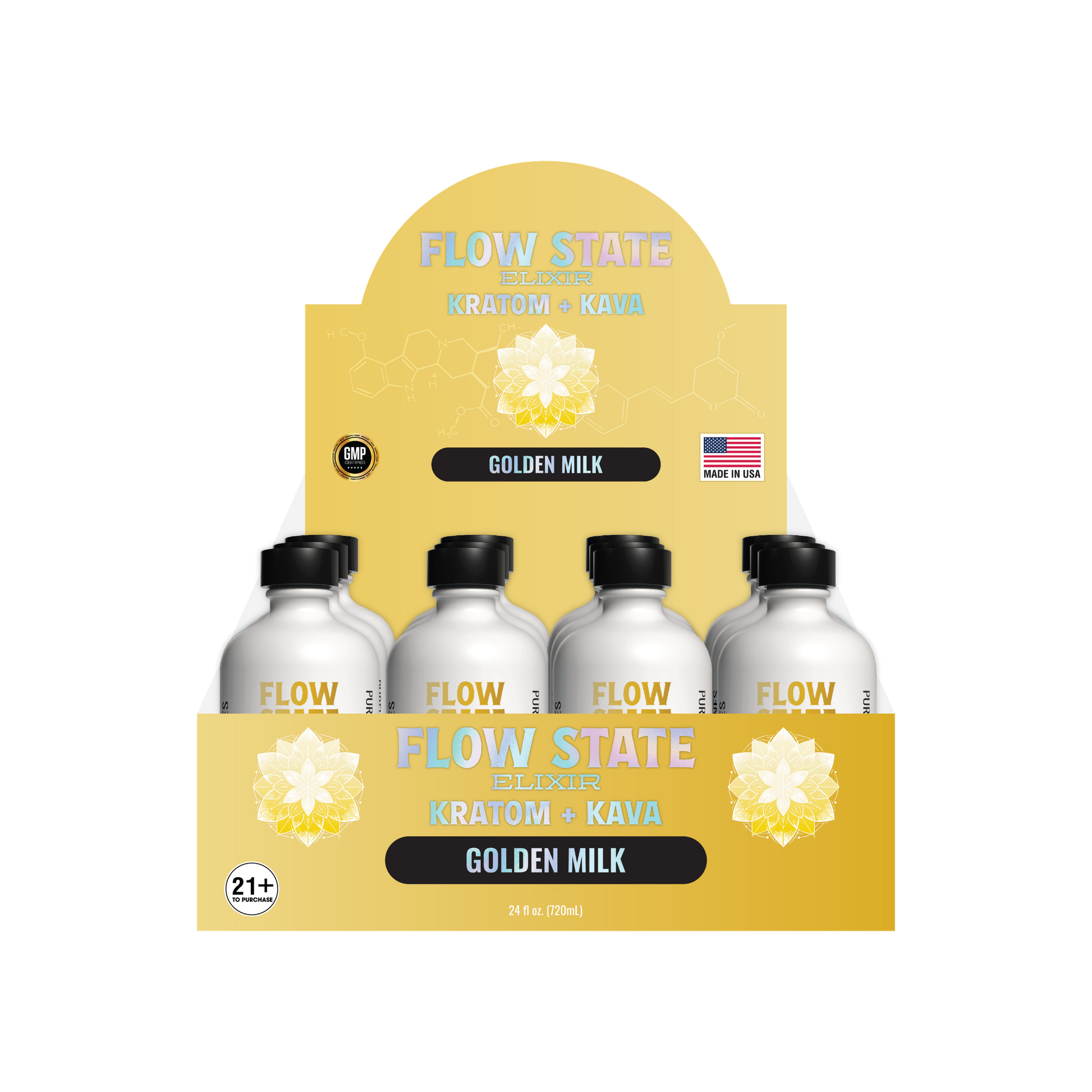 Flow State Kava Kratom Golden Milk 12CT Display
